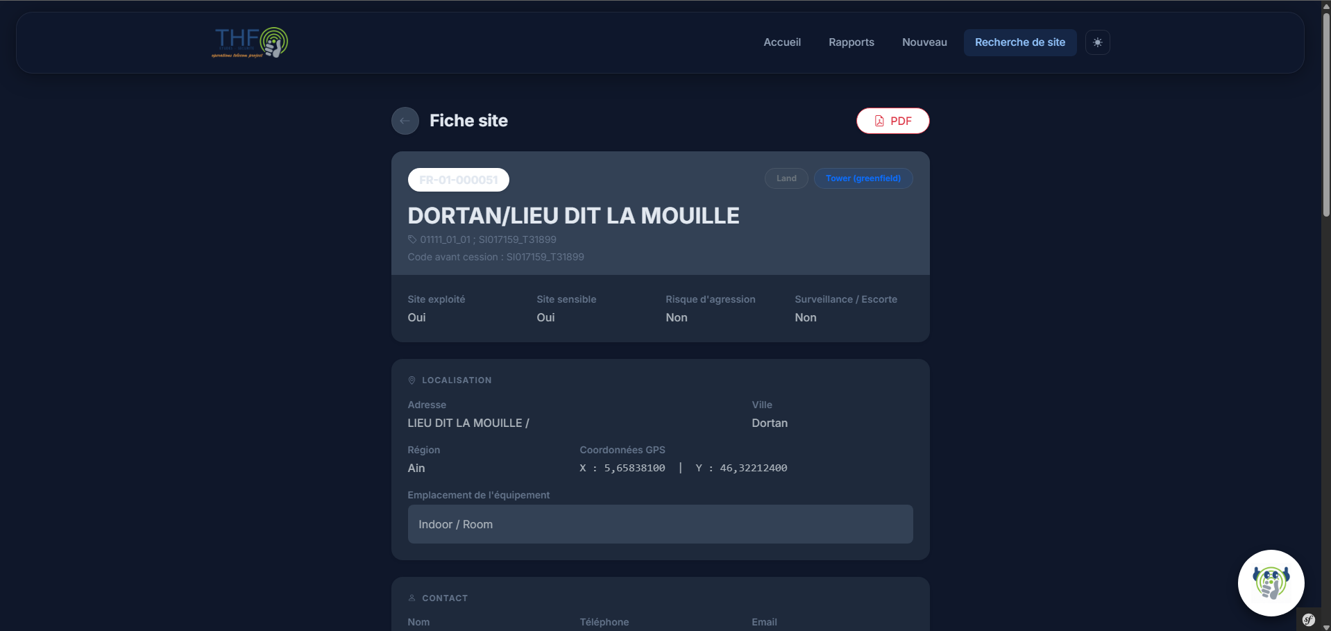 Fiche détail d'un site