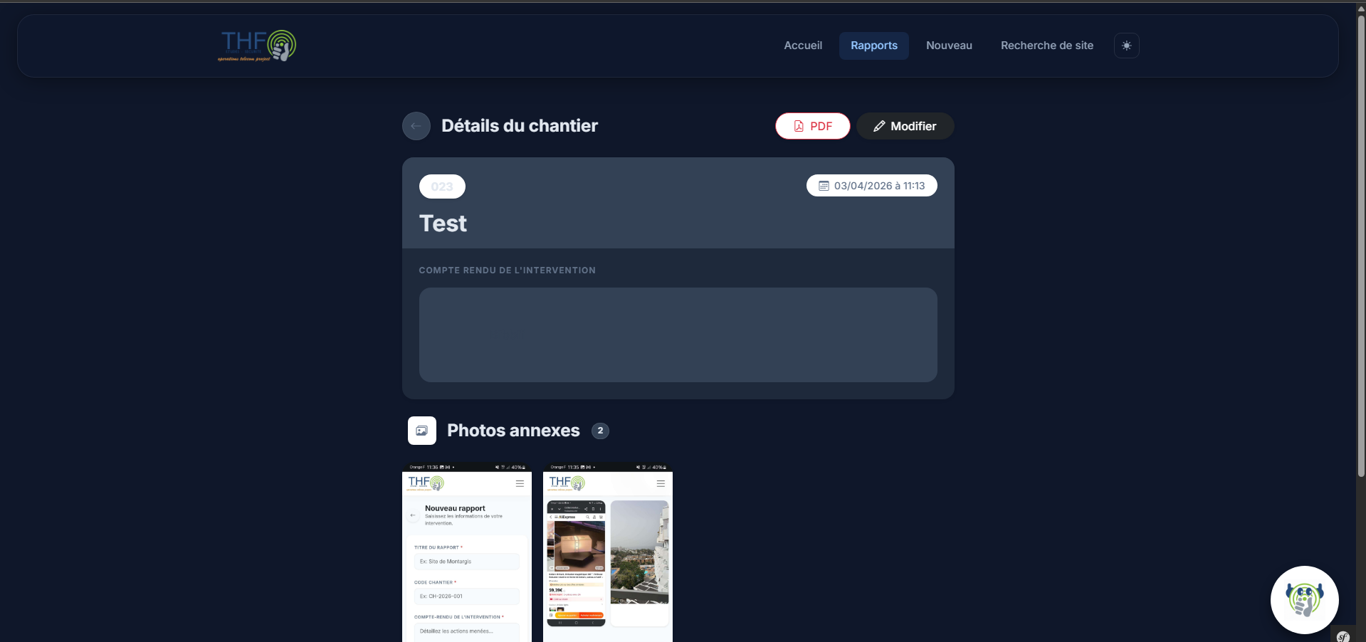 Détail d'un rapport