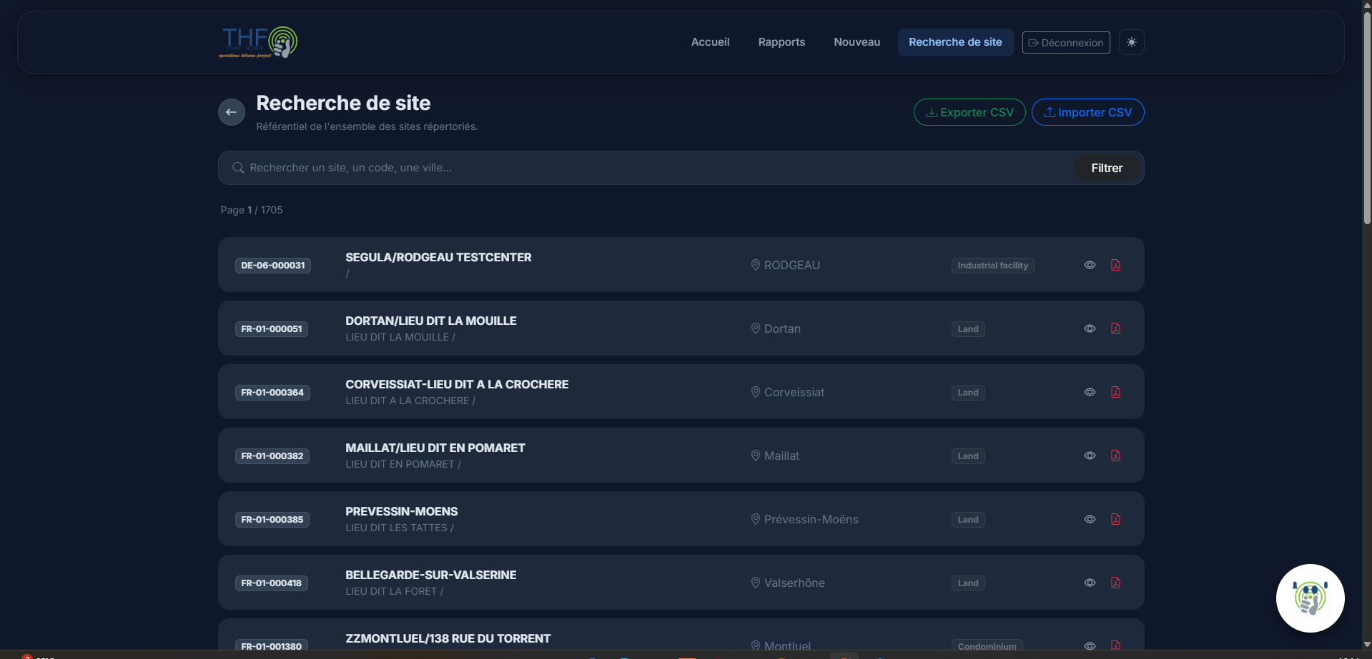 Page de recherche de la base de données