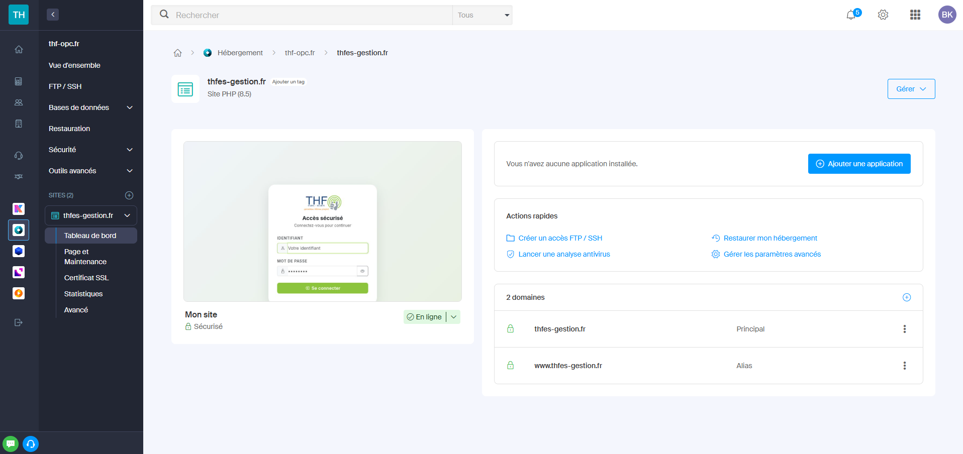 Application déployée sur Infomaniak