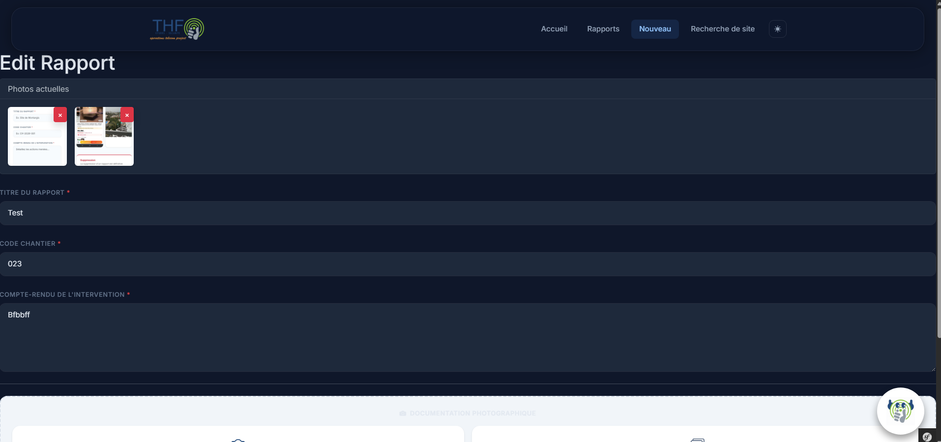 Formulaire de création / modification